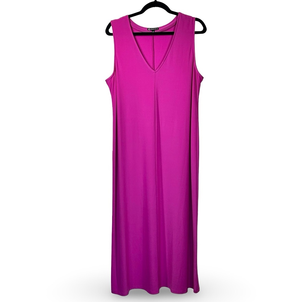 Franne Golde V-Neck Maxi Dress Size XL Luxe Bright Travel Minimalist Resort